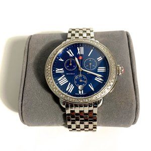 Michele Serein Blue Diamond Chronograph Watch